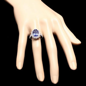 5.60 Carats Natural Very Nice Looking Tanzanite and Diamond 14K Solid White Gold Ring