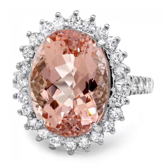 9.20 Carats Impressive Natural Morganite and Diamond 14K Solid White Gold Ring