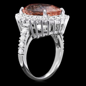 9.20 Carats Impressive Natural Morganite and Diamond 14K Solid White Gold Ring