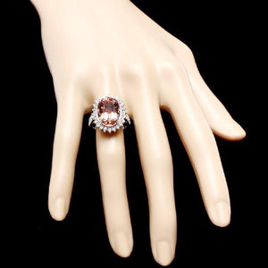 9.20 Carats Impressive Natural Morganite and Diamond 14K Solid White Gold Ring