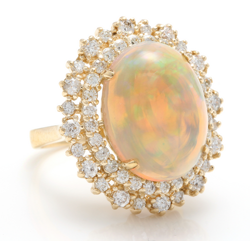 8.50 Carats Natural Impressive Ethiopian Opal and Diamond 14K Solid Yellow Gold Ring