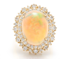 Load image into Gallery viewer, 8.50 Carats Natural Impressive Ethiopian Opal and Diamond 14K Solid Yellow Gold Ring