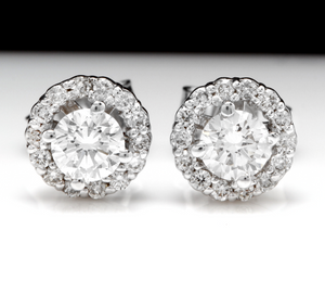 Exquisite .75 Carats Natural Diamond 14K Solid White Gold Stud Earrings