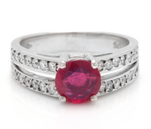 Load image into Gallery viewer, 1.60 Carats Impressive Red Ruby and Natural Diamond 14K White Gold Ring