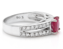 Load image into Gallery viewer, 1.60 Carats Impressive Red Ruby and Natural Diamond 14K White Gold Ring