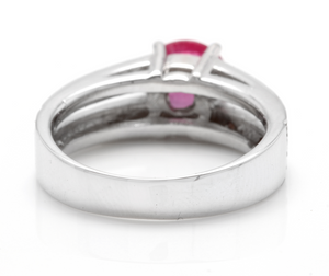 1.60 Carats Impressive Red Ruby and Natural Diamond 14K White Gold Ring