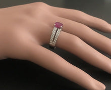 Load image into Gallery viewer, 1.60 Carats Impressive Red Ruby and Natural Diamond 14K White Gold Ring