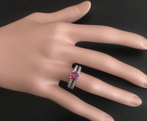 1.60 Carats Impressive Red Ruby and Natural Diamond 14K White Gold Ring