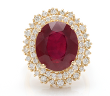 Load image into Gallery viewer, 17.60 Carats Impressive Red Ruby and Diamond 14K Yellow Gold Ring