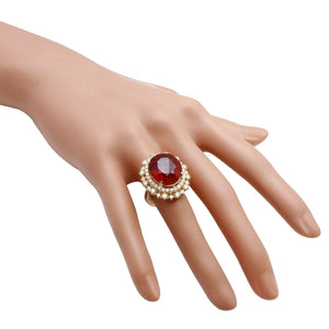 17.60 Carats Impressive Red Ruby and Diamond 14K Yellow Gold Ring
