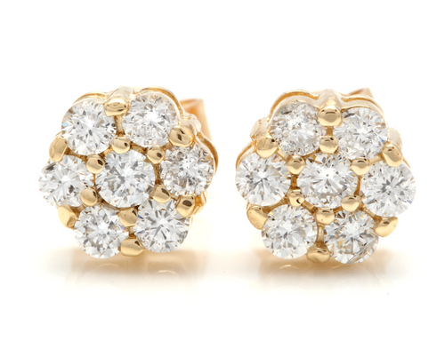 Exquisite 0.90 Carats Natural Diamond 14K Solid Yellow Gold Stud Earrings