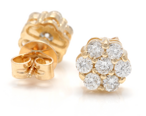 Exquisite 0.90 Carats Natural Diamond 14K Solid Yellow Gold Stud Earrings