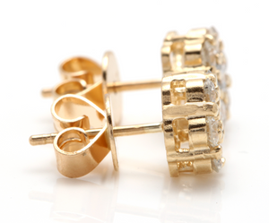 Exquisite 0.90 Carats Natural Diamond 14K Solid Yellow Gold Stud Earrings