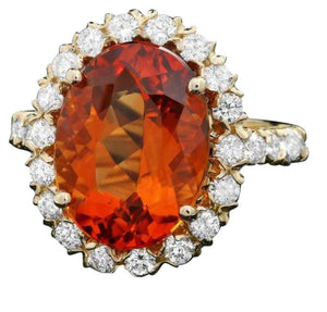 7.40 Carats Natural Citrine and Diamond 14k Solid Yellow Gold Ring