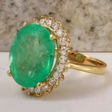 Load image into Gallery viewer, 13.00 Carats Natural Emerald and Diamond 14K Solid Yellow Gold Ring