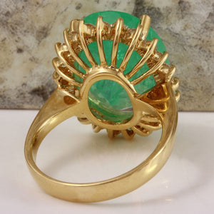 13.00 Carats Natural Emerald and Diamond 14K Solid Yellow Gold Ring