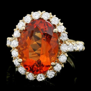 7.40 Carats Natural Citrine and Diamond 14k Solid Yellow Gold Ring