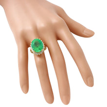 Load image into Gallery viewer, 13.00 Carats Natural Emerald and Diamond 14K Solid Yellow Gold Ring