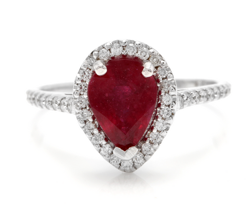1.80 Carats Impressive Red Ruby and Natural Diamond 14K White Gold Ring
