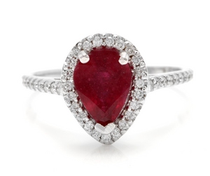 1.80 Carats Impressive Red Ruby and Natural Diamond 14K White Gold Ring