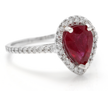 Load image into Gallery viewer, 1.80 Carats Impressive Red Ruby and Natural Diamond 14K White Gold Ring