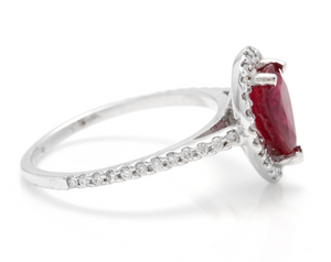 1.80 Carats Impressive Red Ruby and Natural Diamond 14K White Gold Ring