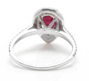 1.80 Carats Impressive Red Ruby and Natural Diamond 14K White Gold Ring