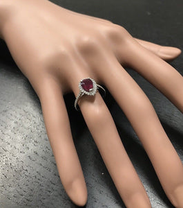 1.80 Carats Impressive Red Ruby and Natural Diamond 14K White Gold Ring
