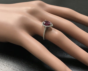 1.80 Carats Impressive Red Ruby and Natural Diamond 14K White Gold Ring