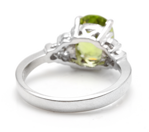 2.70 Carats Natural Very Nice Looking Peridot and Diamond 14K Solid White Gold Ring