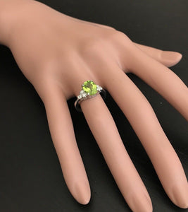 2.70 Carats Natural Very Nice Looking Peridot and Diamond 14K Solid White Gold Ring