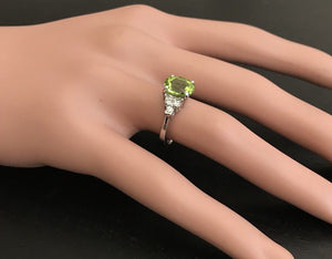 2.70 Carats Natural Very Nice Looking Peridot and Diamond 14K Solid White Gold Ring
