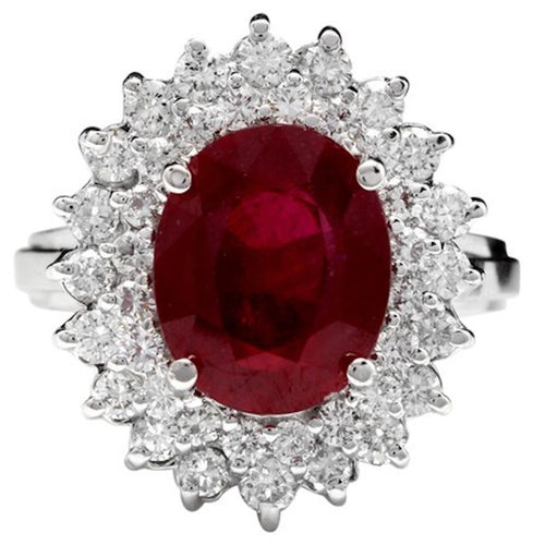 8.50 Carats Impressive Red Ruby and Natural Diamond 14K White Gold Ring