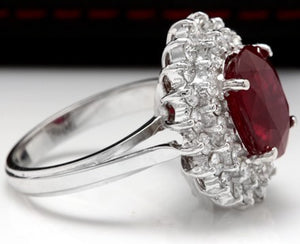 8.50 Carats Impressive Red Ruby and Natural Diamond 14K White Gold Ring