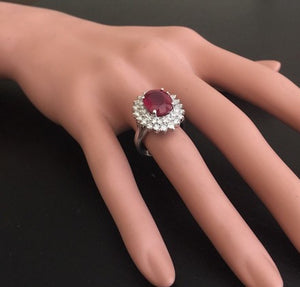 8.50 Carats Impressive Red Ruby and Natural Diamond 14K White Gold Ring