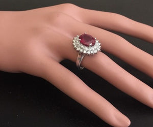 8.50 Carats Impressive Red Ruby and Natural Diamond 14K White Gold Ring