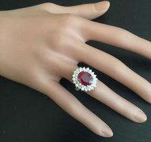 Load image into Gallery viewer, 8.50 Carats Impressive Red Ruby and Natural Diamond 14K White Gold Ring