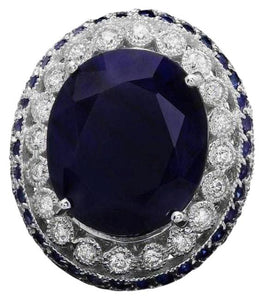 19.80 Carats Natural Sapphire and Diamond 14k Solid White Gold Ring