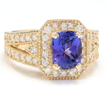 Load image into Gallery viewer, 3.60 Carats Natural Very Nice Looking Tanzanite and Diamond 14K Solid Yellow Gold Ring