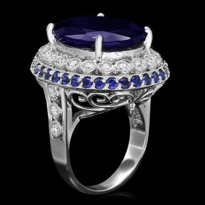 19.80 Carats Natural Sapphire and Diamond 14k Solid White Gold Ring