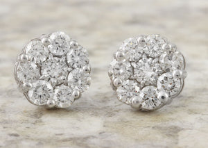 Exquisite 1.65 Carats Natural VS Diamond 14K Solid White Gold Stud Earrings