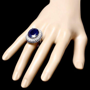 19.80 Carats Natural Sapphire and Diamond 14k Solid White Gold Ring