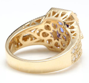 3.60 Carats Natural Very Nice Looking Tanzanite and Diamond 14K Solid Yellow Gold Ring