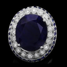 Load image into Gallery viewer, 19.80 Carats Natural Sapphire and Diamond 14k Solid White Gold Ring