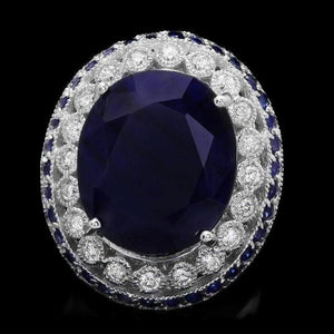 19.80 Carats Natural Sapphire and Diamond 14k Solid White Gold Ring