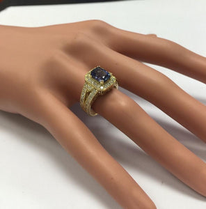 3.60 Carats Natural Very Nice Looking Tanzanite and Diamond 14K Solid Yellow Gold Ring