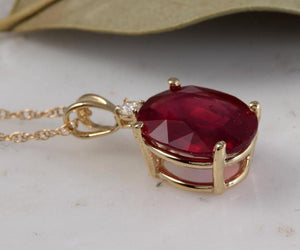 6.70Ct Natural Red Ruby and Diamond 14K Solid Yellow Gold Necklace
