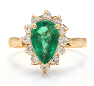 3.05 Carats Natural Emerald and Diamond 14K Solid Yellow Gold Ring