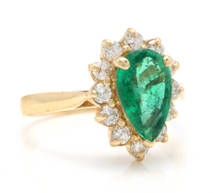 3.05 Carats Natural Emerald and Diamond 14K Solid Yellow Gold Ring