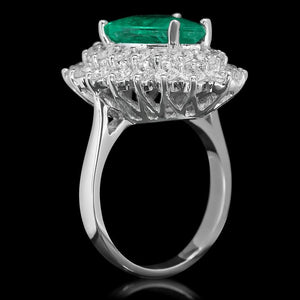 7.40 Carats Natural Emerald and Diamond 14K Solid White Gold Ring